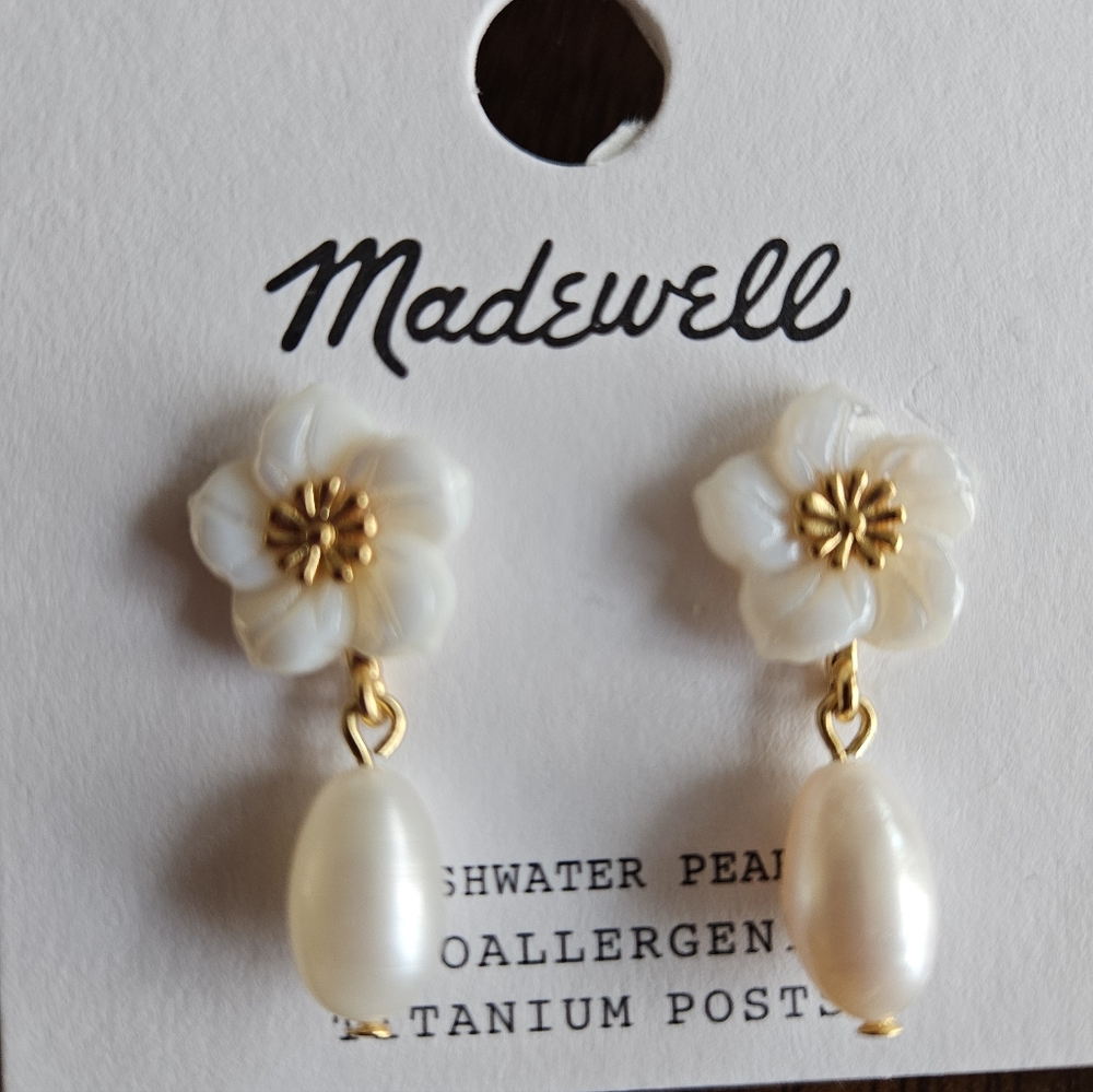 Madewell Floral Freshwater Pearl Drop Earrings, White - Picture 3 of 5